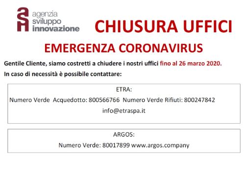 chiusura uffici Etra e Argos